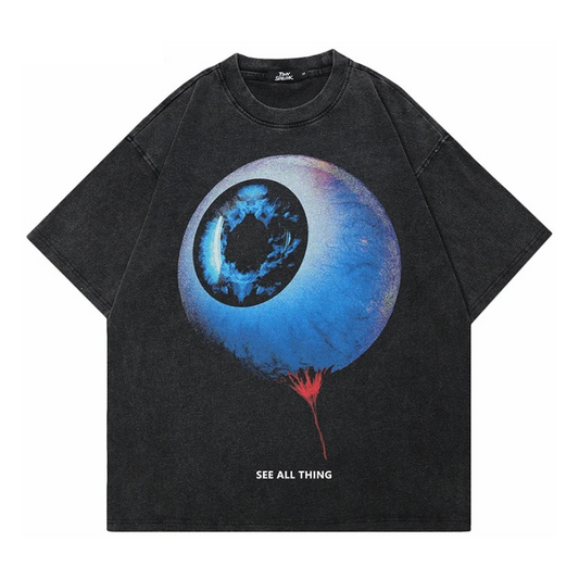 Retro Washed Big Eyeball Graphic T-Shirt