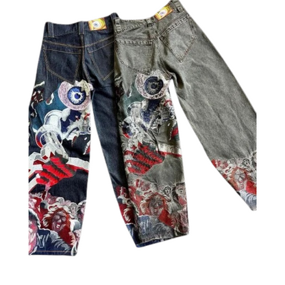 Hip Hop Punk Embroidery Printed Baggy Jeans