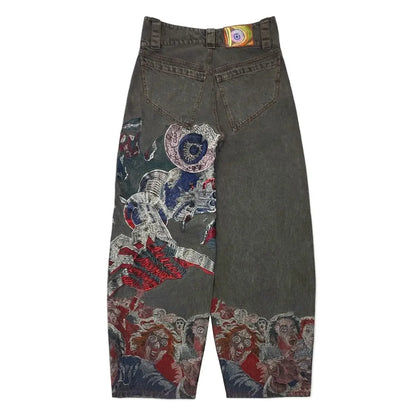 Hip Hop Punk Embroidery Printed Baggy Jeans