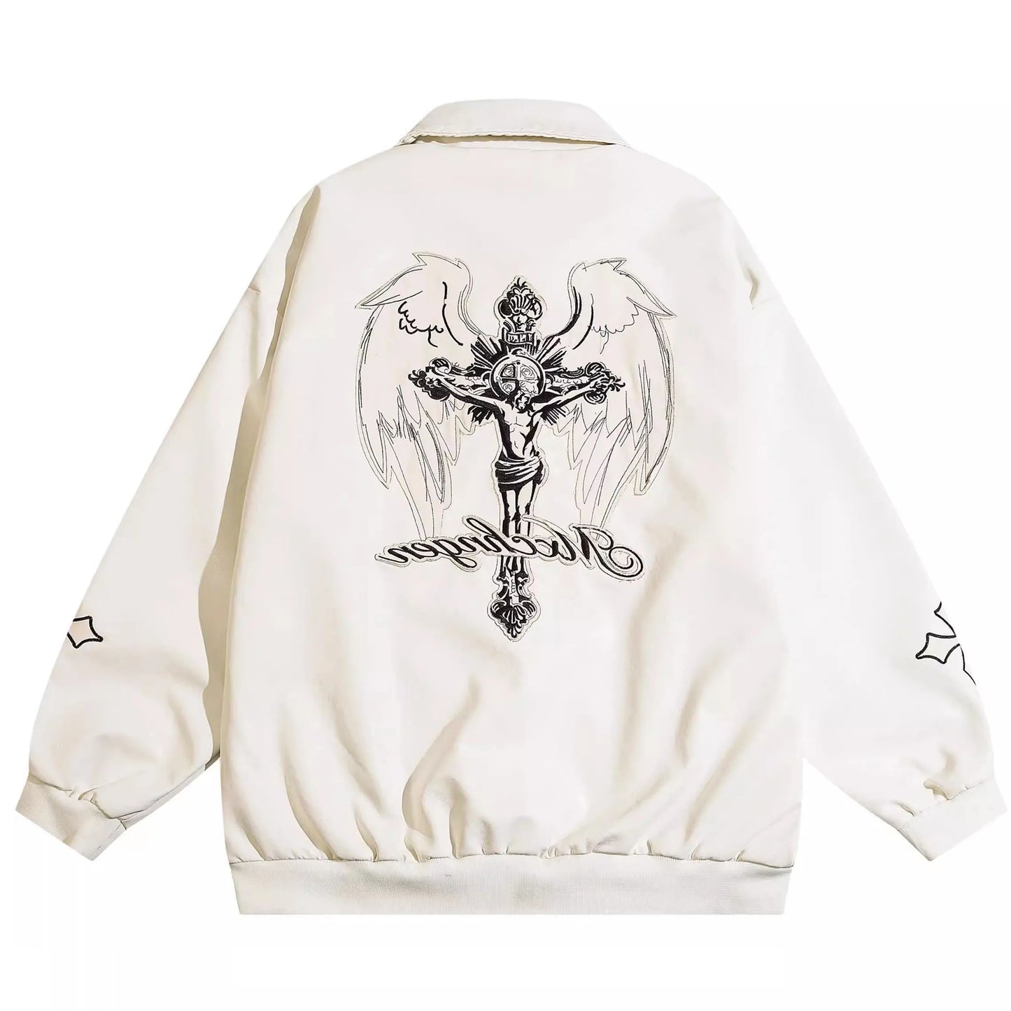 Embroidery Bomber Leather Jacket